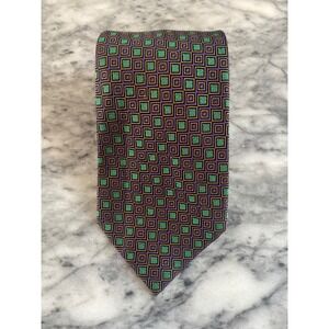 DANIEL DE FASSON Monogram Seven-fold Silk Handmade Tie Purple Green Gold Geometr